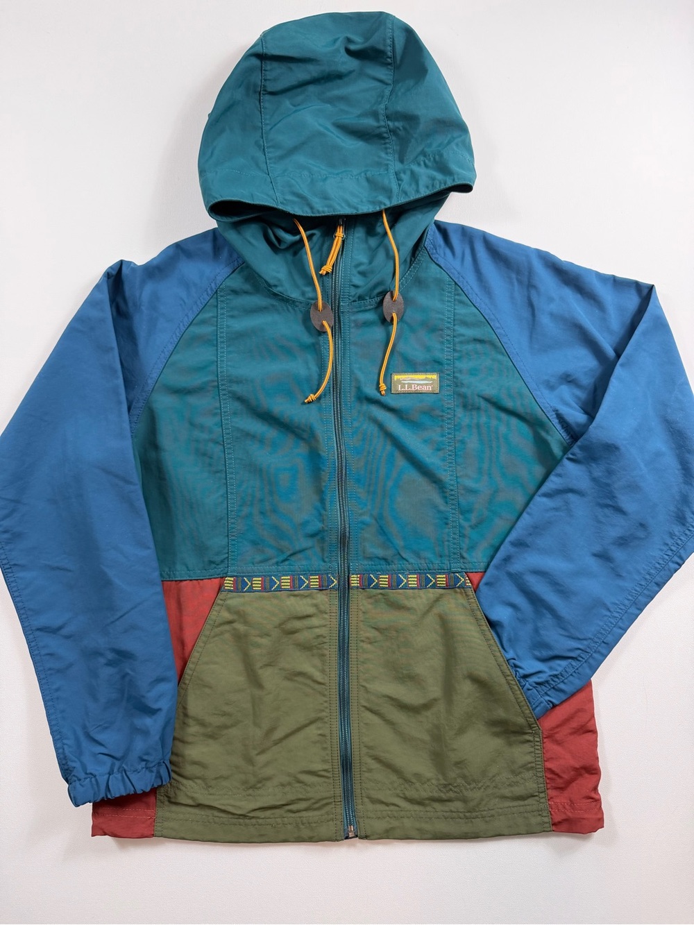 L.L.Bean Mountain Classic Colorblock Hooded Windbreaker Jacket XS Gorpcore